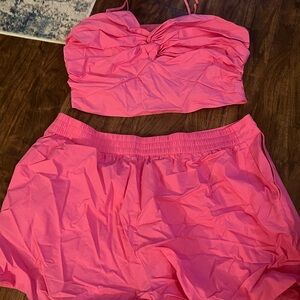 Vibrant Pink Crop Top and Shorts Set